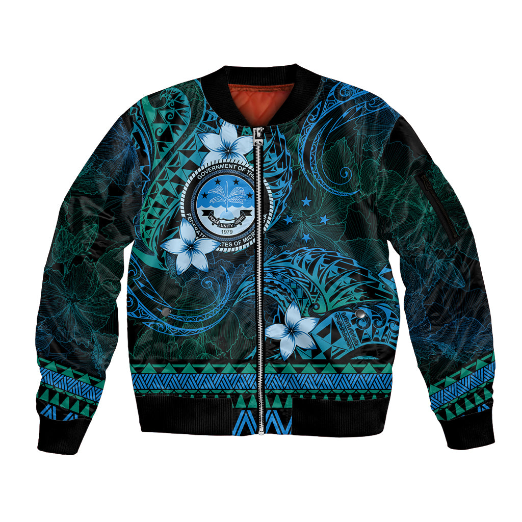 FSM Culture Day Sleeve Zip Bomber Jacket Tribal Pattern Ocean Version LT01 Unisex Blue - Polynesian Pride