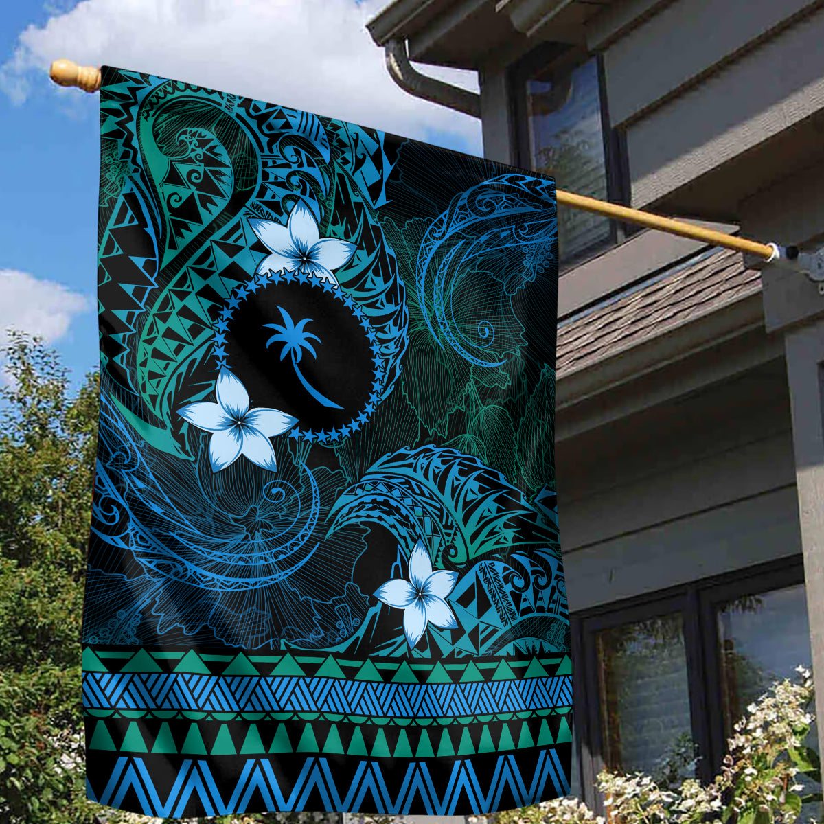 FSM Chuuk State Garden Flag Tribal Pattern Ocean Version