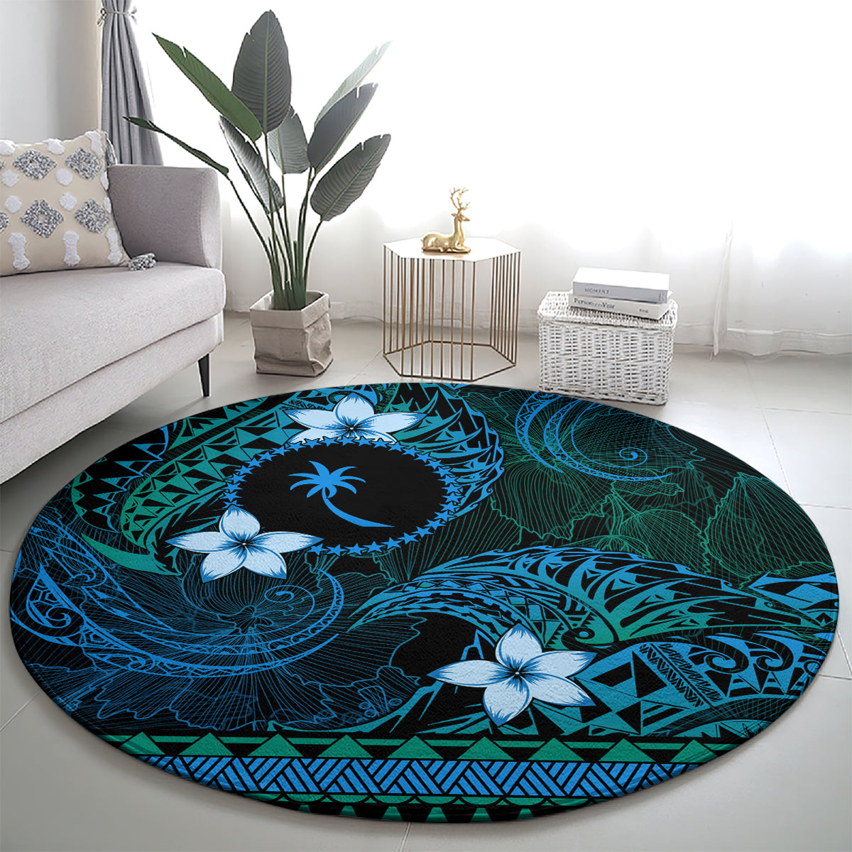 FSM Chuuk State Round Carpet Tribal Pattern Ocean Version