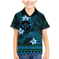 FSM Kosrae State Family Matching Mermaid Dress and Hawaiian Shirt Tribal Pattern Ocean Version LT01 Son's Shirt Blue - Polynesian Pride