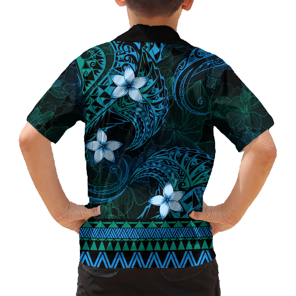 FSM Kosrae State Family Matching Short Sleeve Bodycon Dress and Hawaiian Shirt Tribal Pattern Ocean Version LT01 - Polynesian Pride