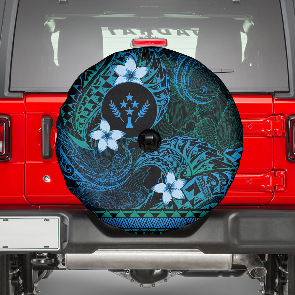 FSM Kosrae State Spare Tire Cover Tribal Pattern Ocean Version