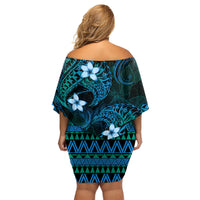 FSM Pohnpei State Family Matching Off Shoulder Short Dress and Hawaiian Shirt Tribal Pattern Ocean Version LT01 - Polynesian Pride