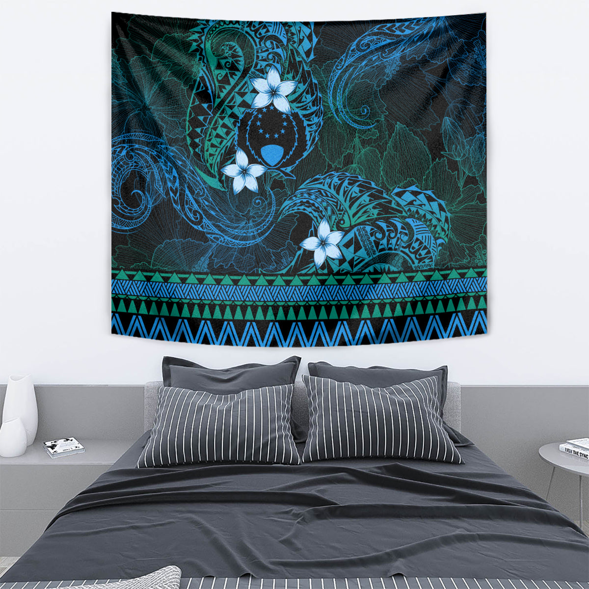 FSM Pohnpei State Tapestry Tribal Pattern Ocean Version