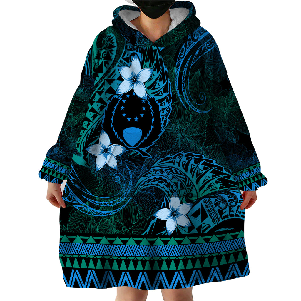 FSM Pohnpei State Wearable Blanket Hoodie Tribal Pattern Ocean Version LT01 - Polynesian Pride