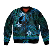 FSM Yap State Bomber Jacket Tribal Pattern Ocean Version LT01 Unisex Blue - Polynesian Pride