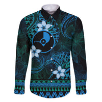 FSM Yap State Family Matching Off Shoulder Long Sleeve Dress and Hawaiian Shirt Tribal Pattern Ocean Version LT01 Dad's Shirt - Long Sleeve Blue - Polynesian Pride