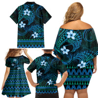 FSM Yap State Family Matching Off Shoulder Short Dress and Hawaiian Shirt Tribal Pattern Ocean Version LT01 - Polynesian Pride