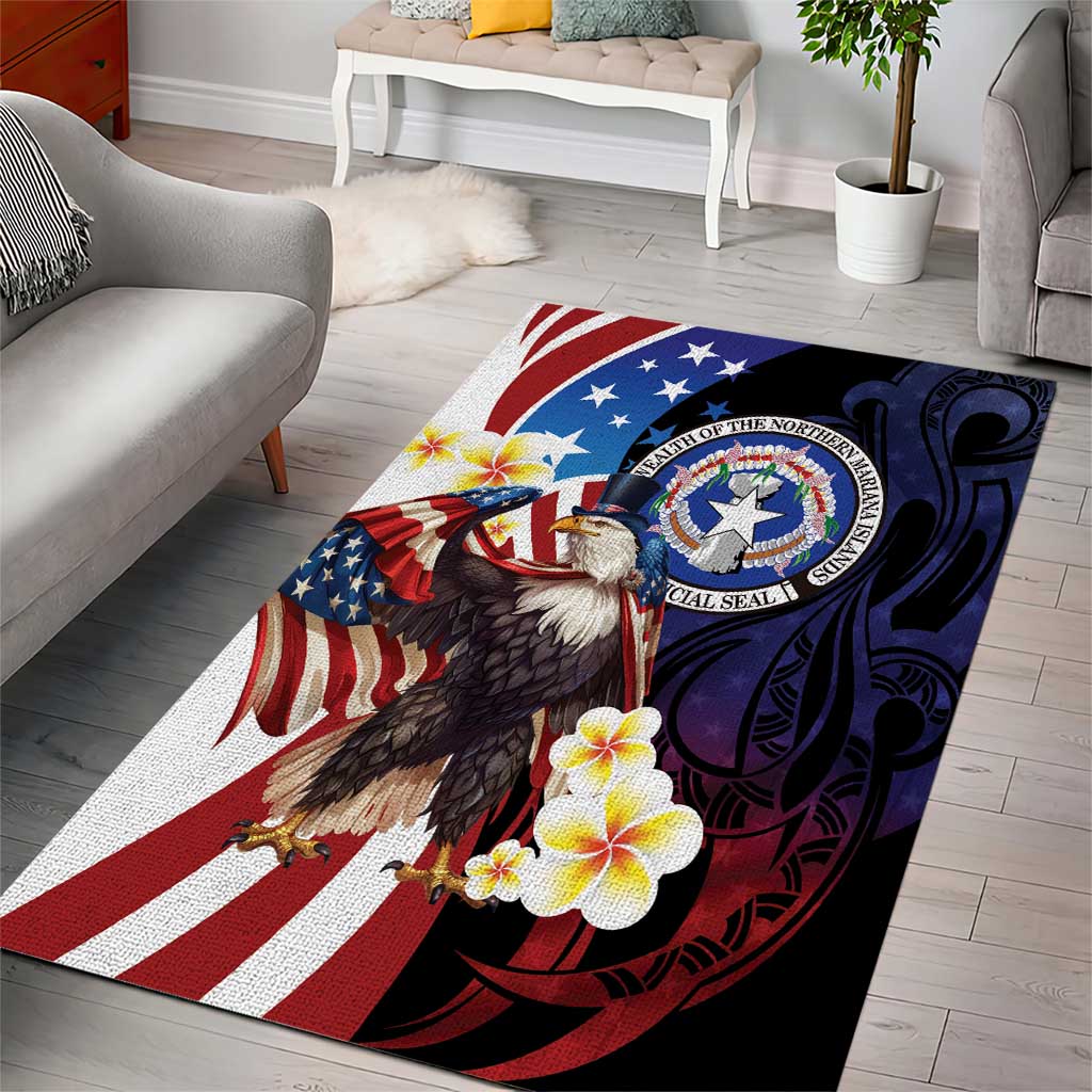 Northern Mariana Islands 4th of July Area Rug Plumeria USA Eagle