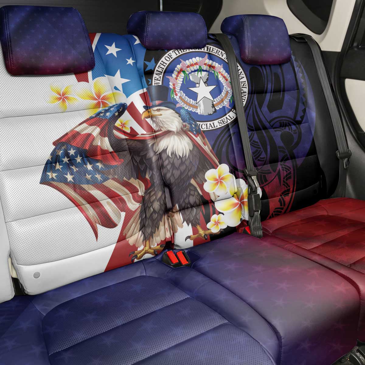 Northern Mariana Islands 4th of July Back Car Seat Cover Plumeria USA Eagle