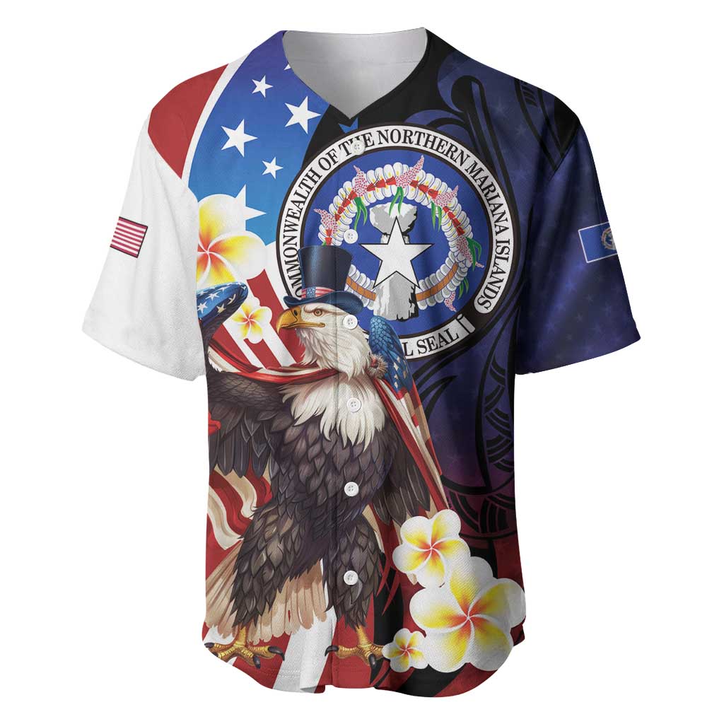 Personalized Northern Mariana Islands 4th of July Baseball Jersey Plumeria USA Eagle