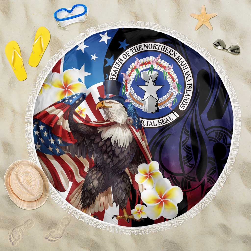 Northern Mariana Islands 4th of July Beach Blanket Plumeria USA Eagle