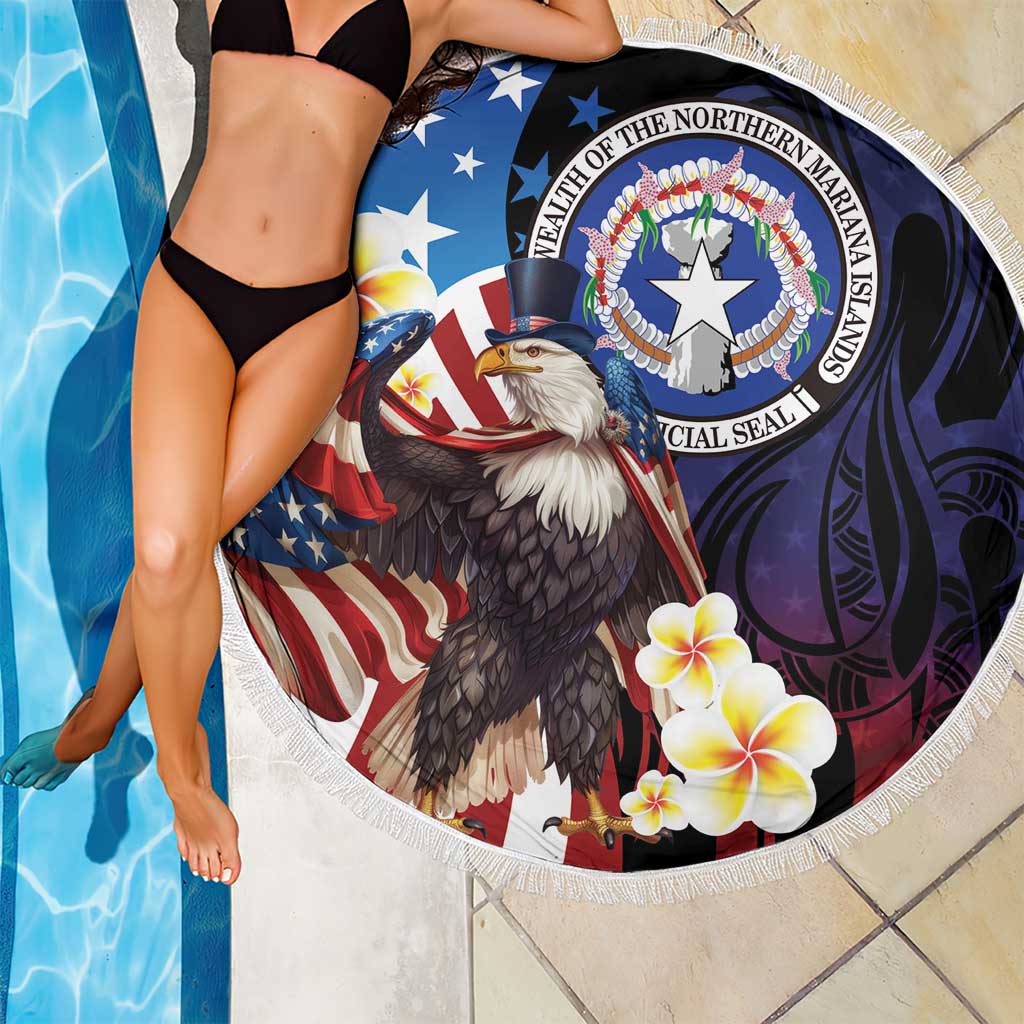 Northern Mariana Islands 4th of July Beach Blanket Plumeria USA Eagle