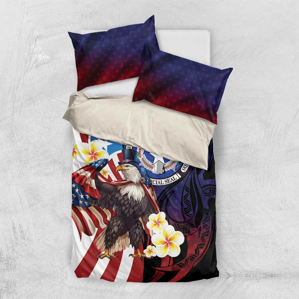 Northern Mariana Islands 4th of July Bedding Set Plumeria USA Eagle