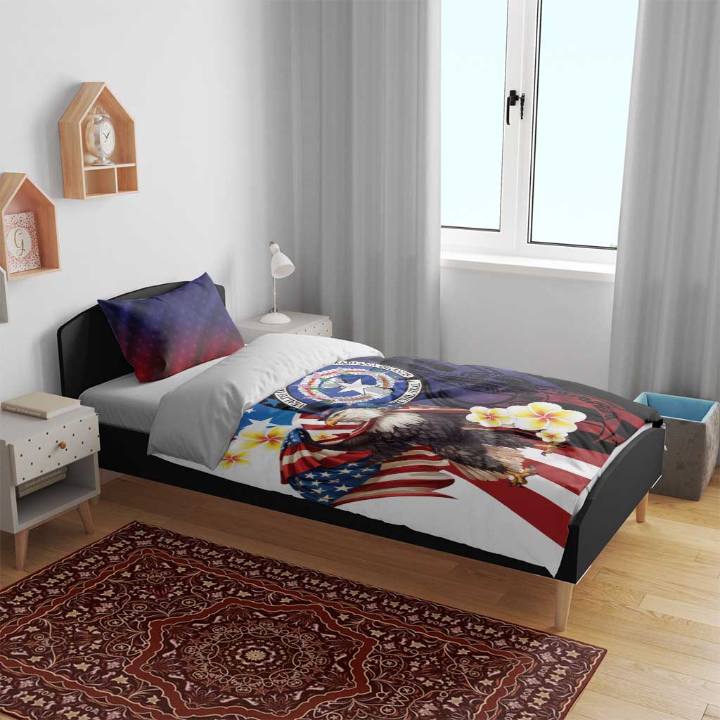 Northern Mariana Islands 4th of July Bedding Set Plumeria USA Eagle