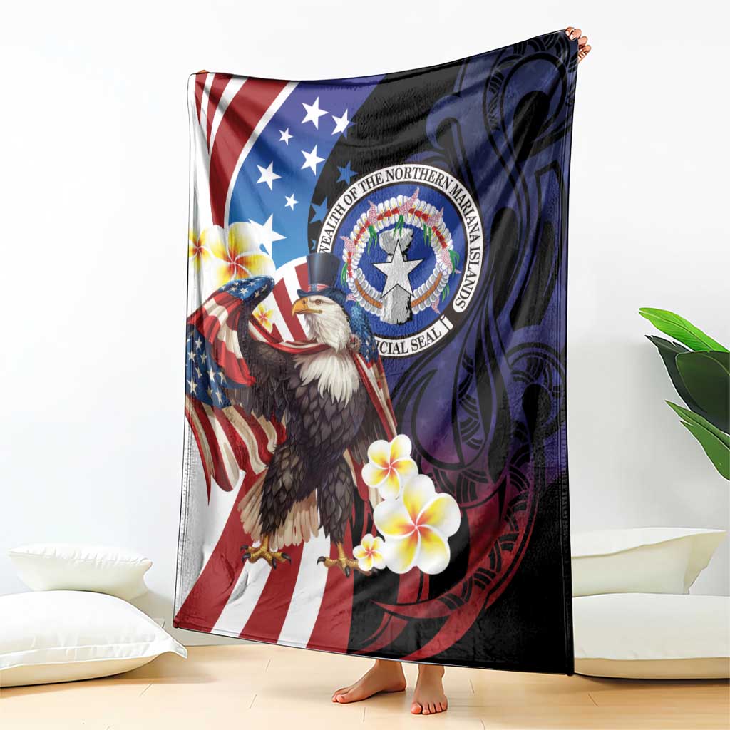 Northern Mariana Islands 4th of July Blanket Plumeria USA Eagle