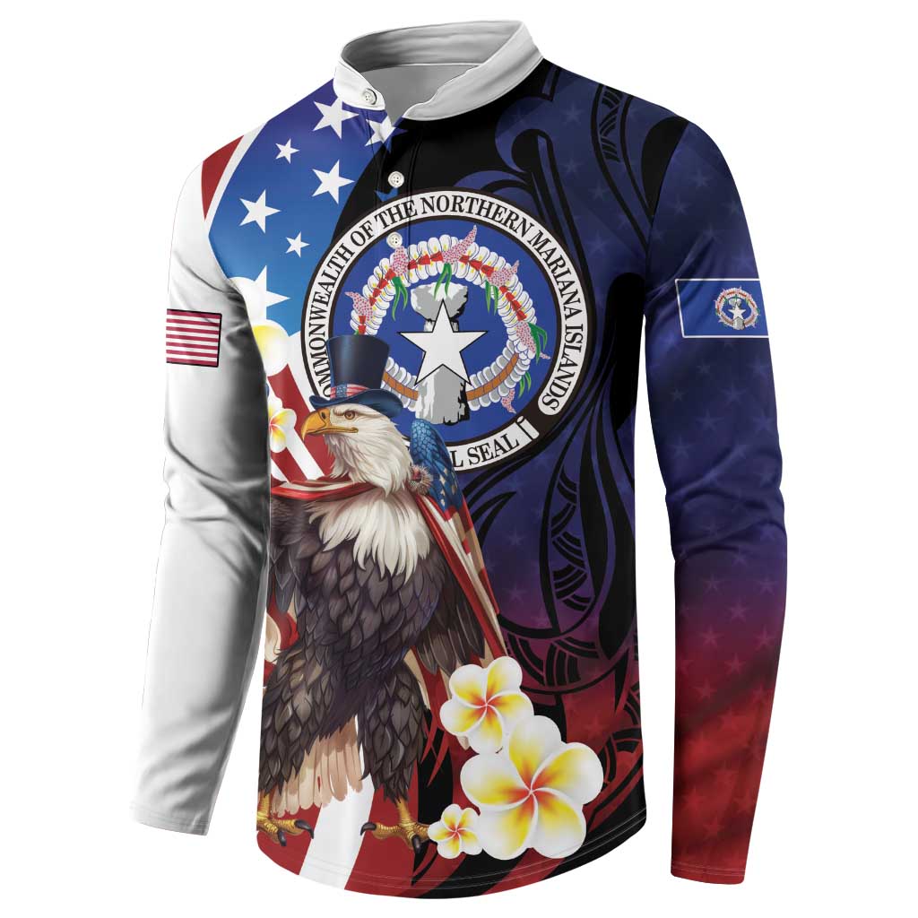 Personalized Northern Mariana Islands 4th of July Button Sweatshirt Plumeria USA Eagle