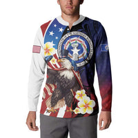 Personalized Northern Mariana Islands 4th of July Button Sweatshirt Plumeria USA Eagle