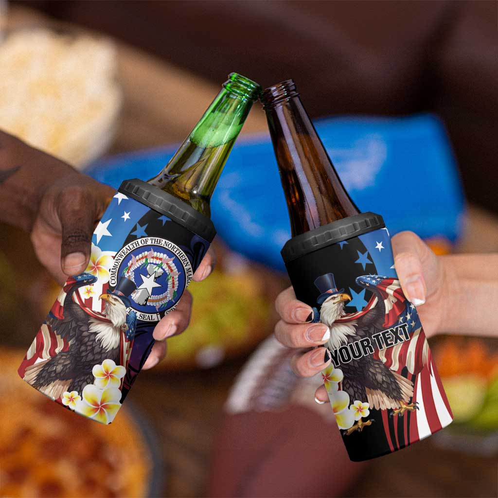 Personalized Northern Mariana Islands 4th of July 4 in 1 Can Cooler Tumbler Plumeria USA Eagle