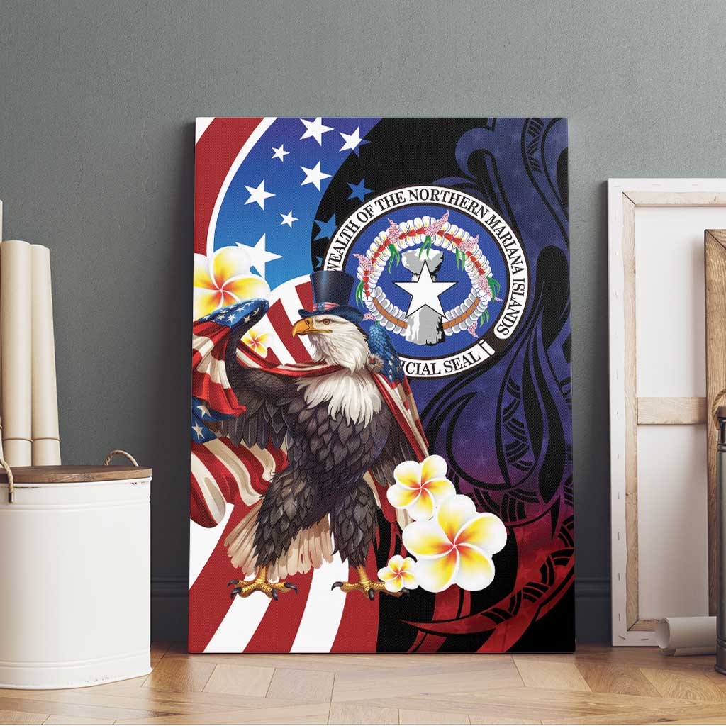 Northern Mariana Islands 4th of July Canvas Wall Art Plumeria USA Eagle