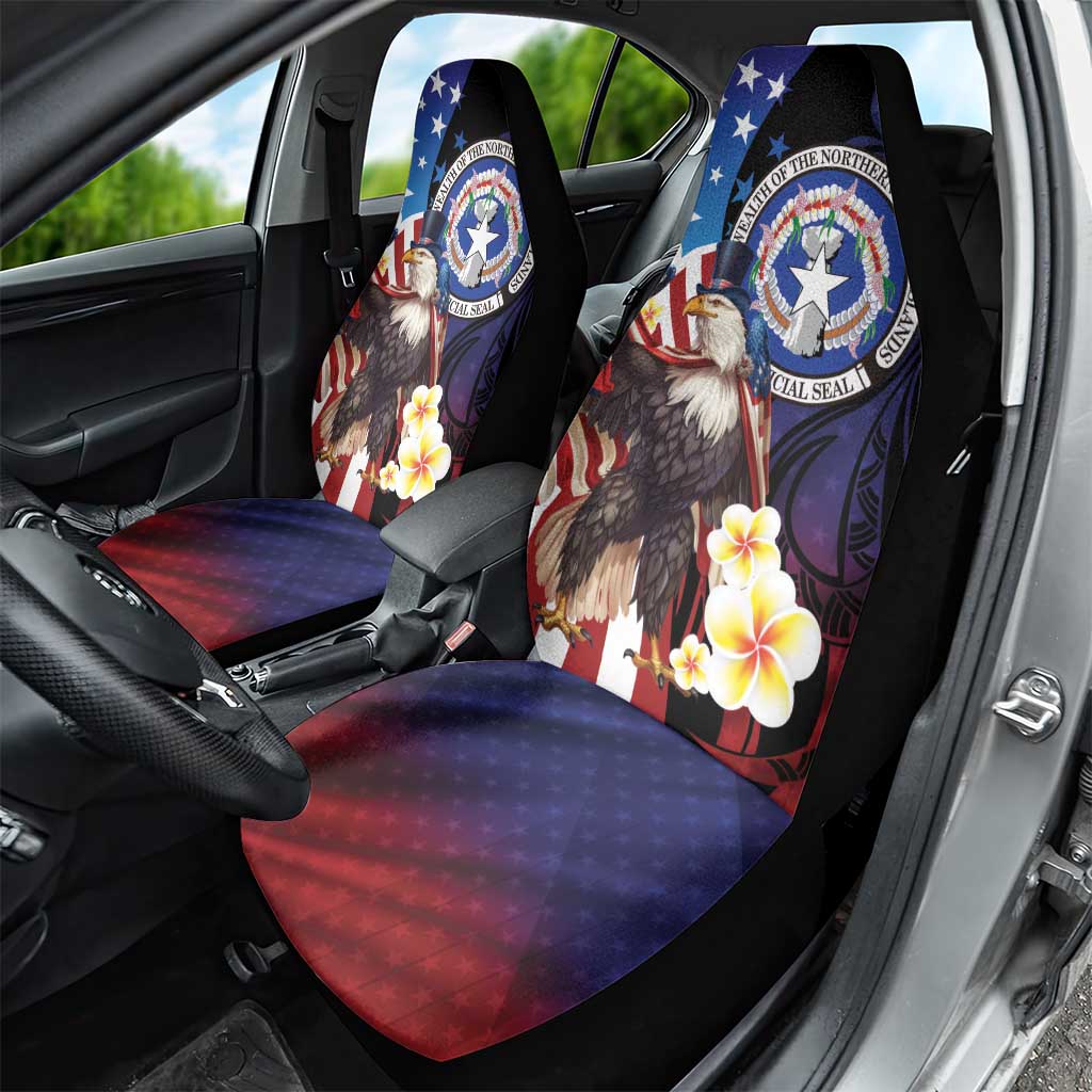 Northern Mariana Islands 4th of July Car Seat Cover Plumeria USA Eagle