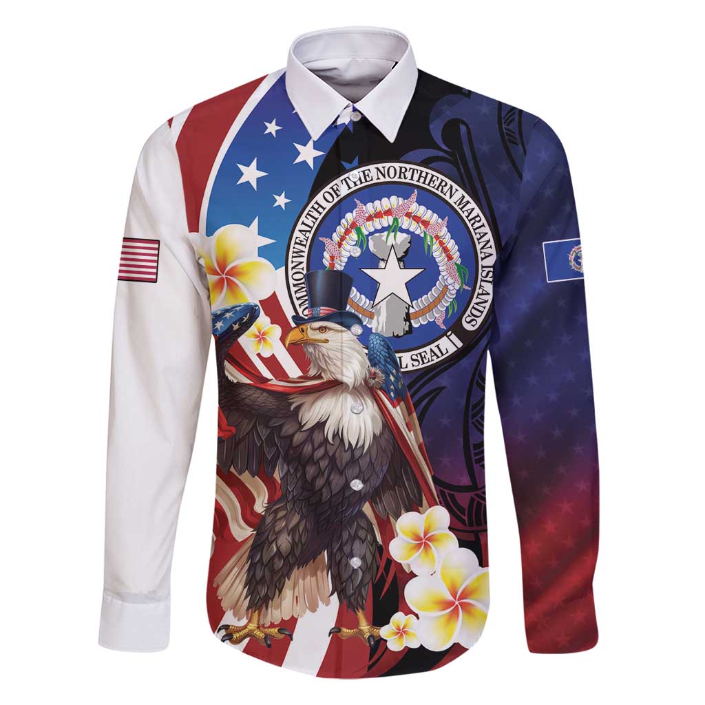 Personalized Northern Mariana Islands 4th of July Family Matching Off Shoulder Maxi Dress and Hawaiian Shirt Plumeria USA Eagle