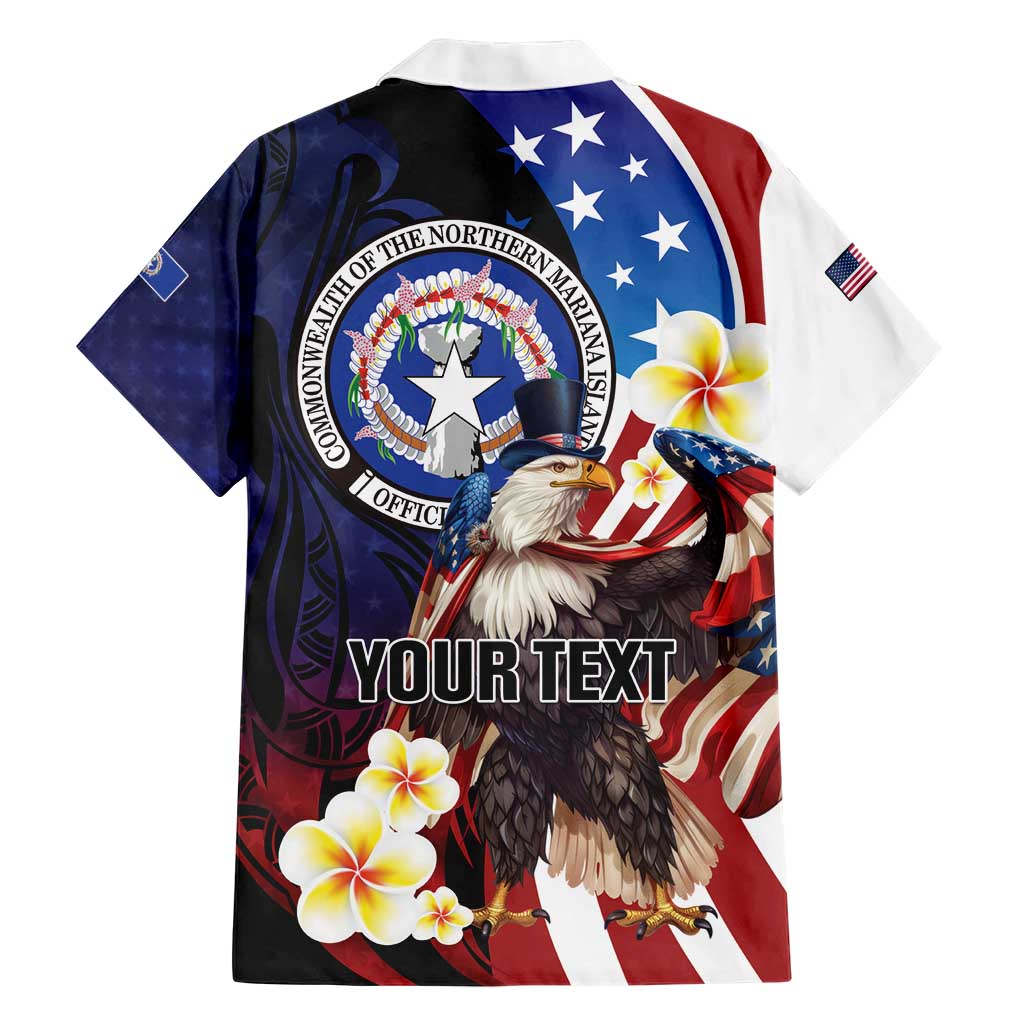 Personalized Northern Mariana Islands 4th of July Family Matching Short Sleeve Bodycon Dress and Hawaiian Shirt Plumeria USA Eagle