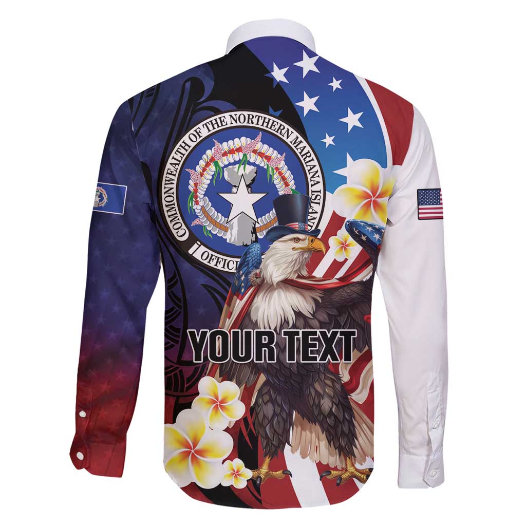 Personalized Northern Mariana Islands 4th of July Family Matching Short Sleeve Bodycon Dress and Hawaiian Shirt Plumeria USA Eagle