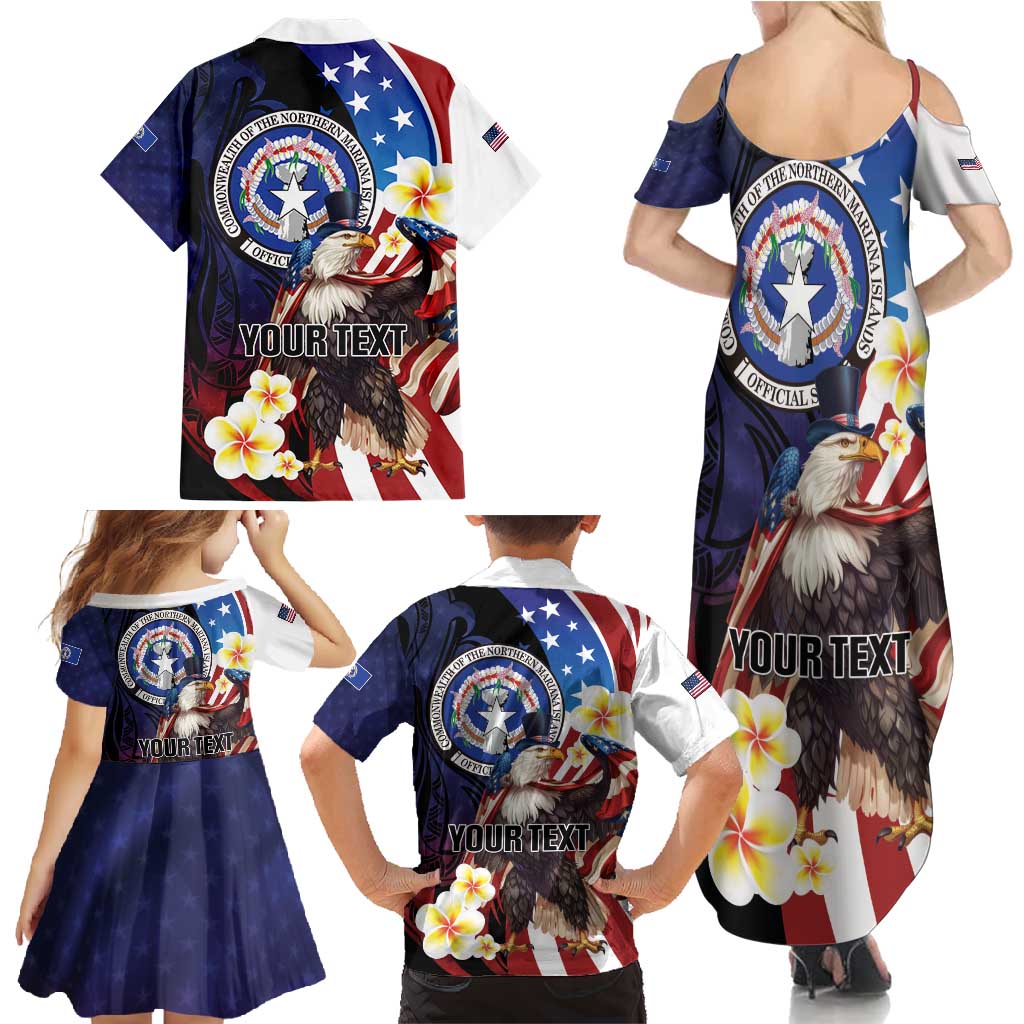 Personalized Northern Mariana Islands 4th of July Family Matching Summer Maxi Dress and Hawaiian Shirt Plumeria USA Eagle