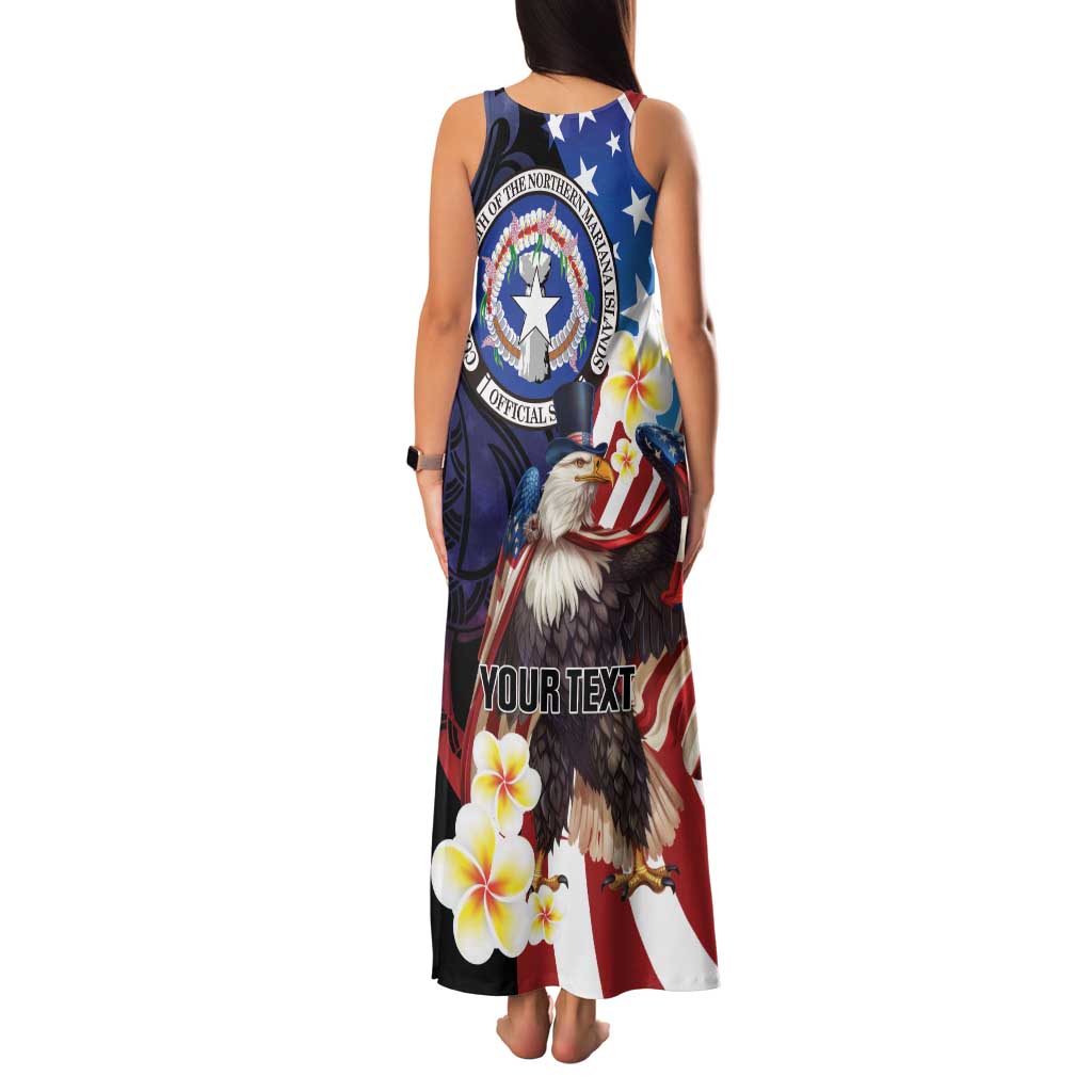 Personalized Northern Mariana Islands 4th of July Family Matching Tank Maxi Dress and Hawaiian Shirt Plumeria USA Eagle