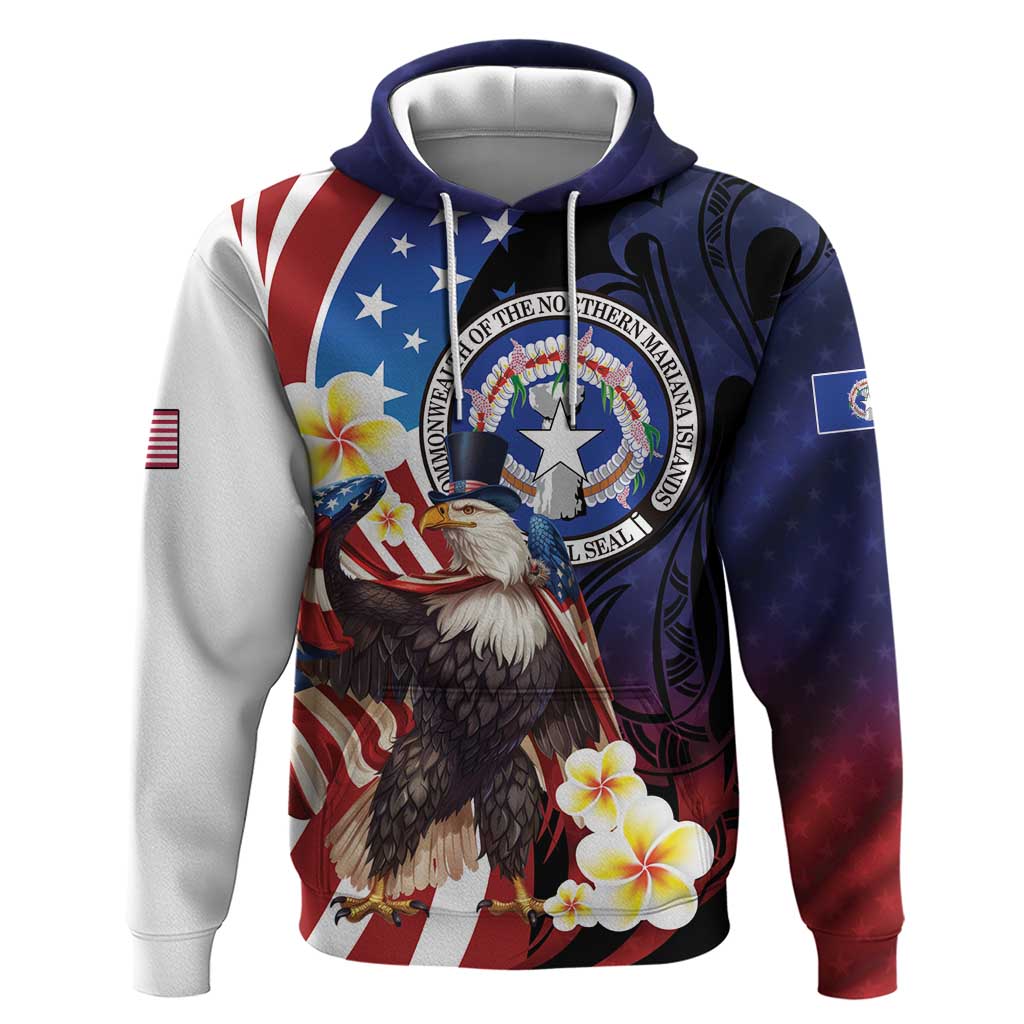 Personalized Northern Mariana Islands 4th of July Hoodie Plumeria USA Eagle