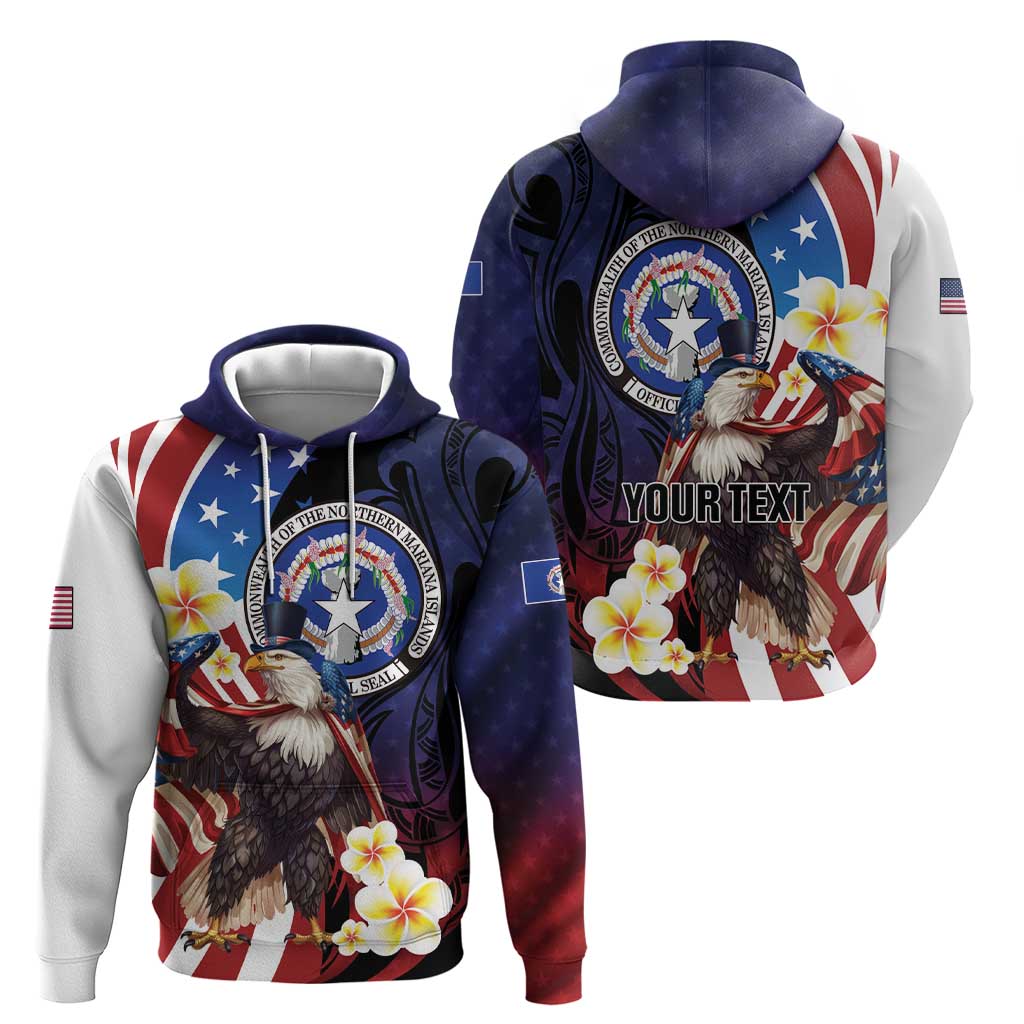 Personalized Northern Mariana Islands 4th of July Hoodie Plumeria USA Eagle