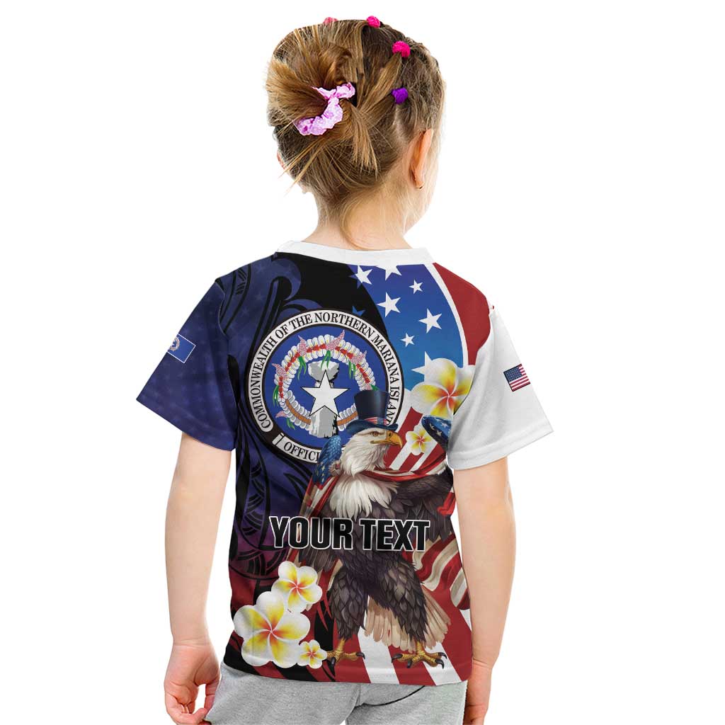 Personalized Northern Mariana Islands 4th of July Kid T Shirt Plumeria USA Eagle