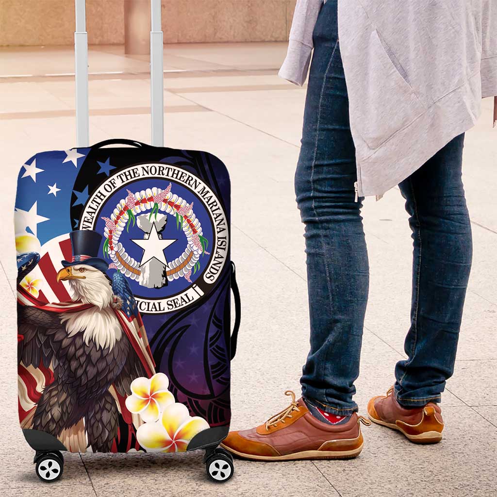 Northern Mariana Islands 4th of July Luggage Cover Plumeria USA Eagle