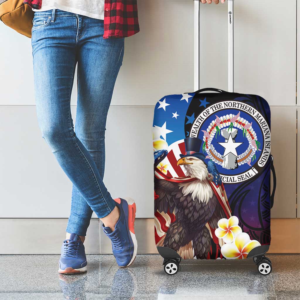 Northern Mariana Islands 4th of July Luggage Cover Plumeria USA Eagle