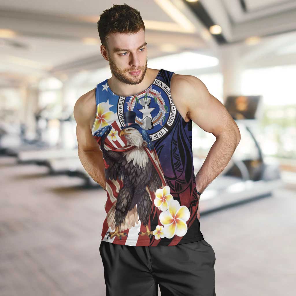 Personalized Northern Mariana Islands 4th of July Men Tank Top Plumeria USA Eagle