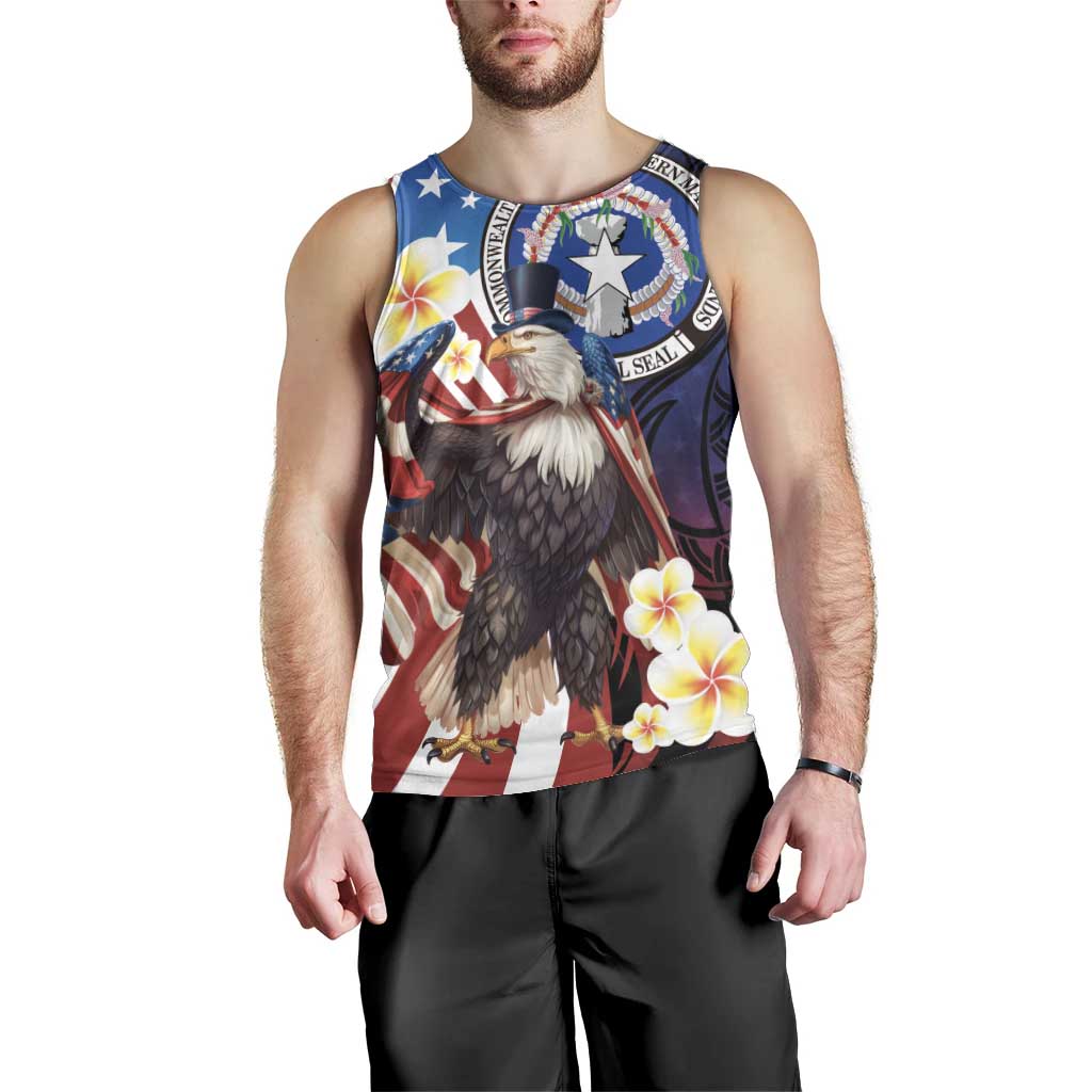 Personalized Northern Mariana Islands 4th of July Men Tank Top Plumeria USA Eagle