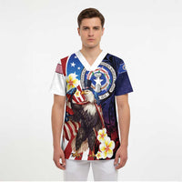 Personalized Northern Mariana Islands 4th of July Scrub Top Plumeria USA Eagle - Polynesian Pride