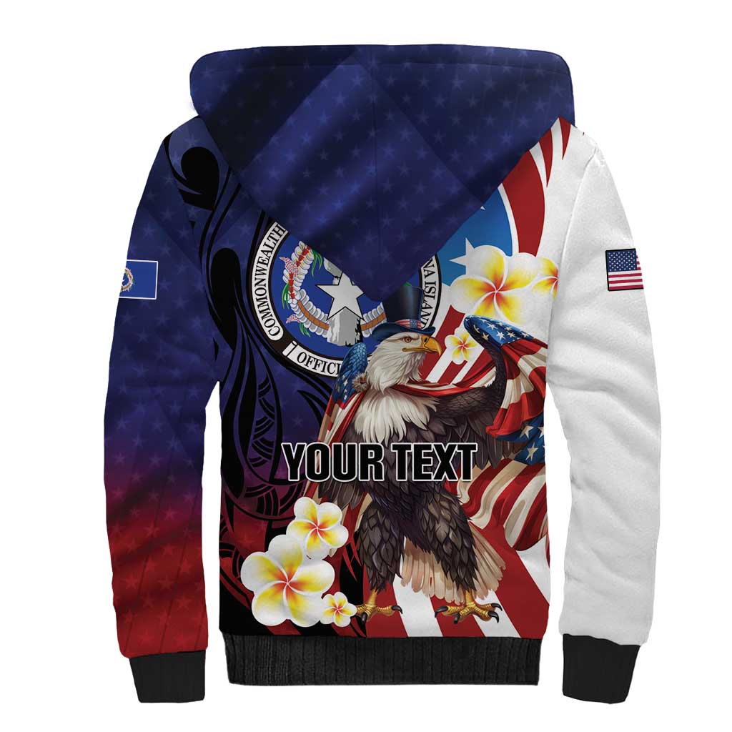 Personalized Northern Mariana Islands 4th of July Sherpa Hoodie Plumeria USA Eagle