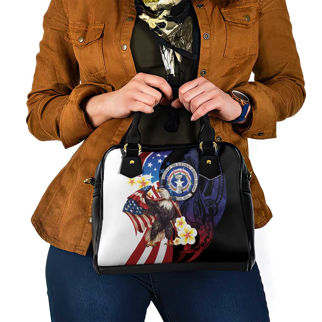 Northern Mariana Islands 4th of July Shoulder Handbag Plumeria USA Eagle