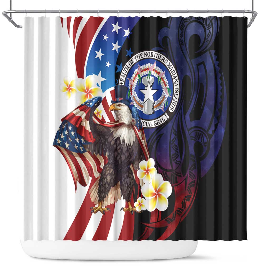 Northern Mariana Islands 4th of July Shower Curtain Plumeria USA Eagle