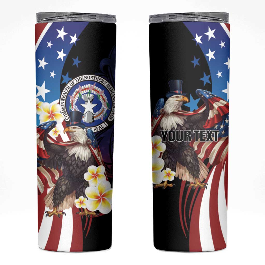 Personalized Northern Mariana Islands 4th of July Skinny Tumbler Plumeria USA Eagle