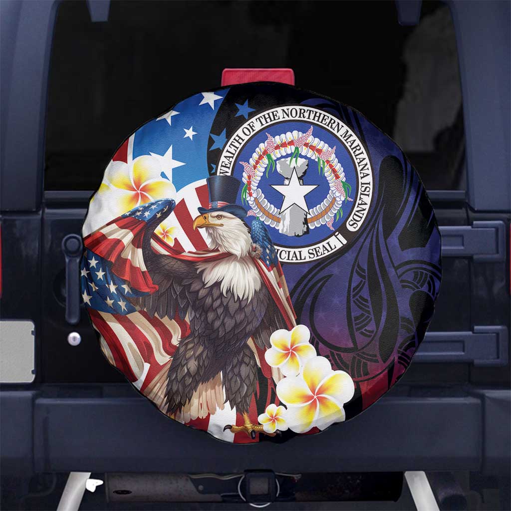 Northern Mariana Islands 4th of July Spare Tire Cover Plumeria USA Eagle