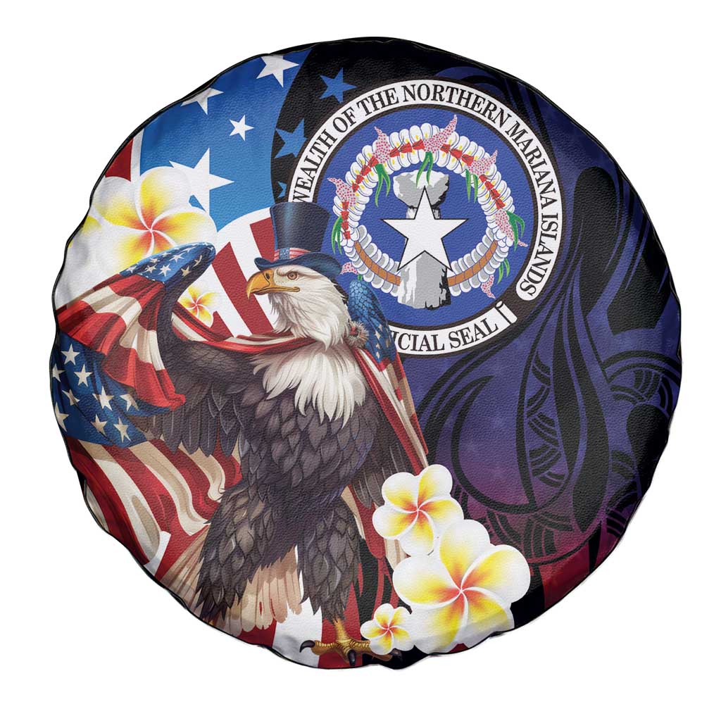 Northern Mariana Islands 4th of July Spare Tire Cover Plumeria USA Eagle