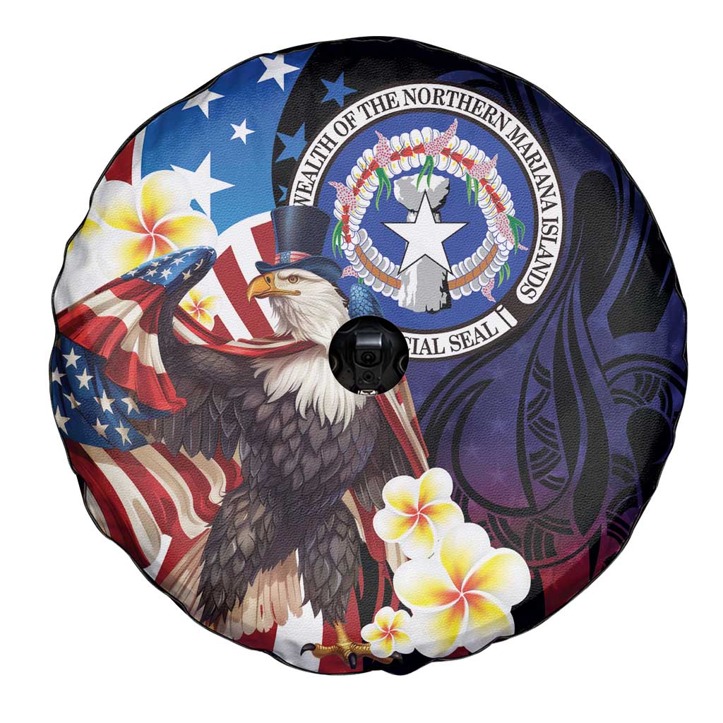 Northern Mariana Islands 4th of July Spare Tire Cover Plumeria USA Eagle