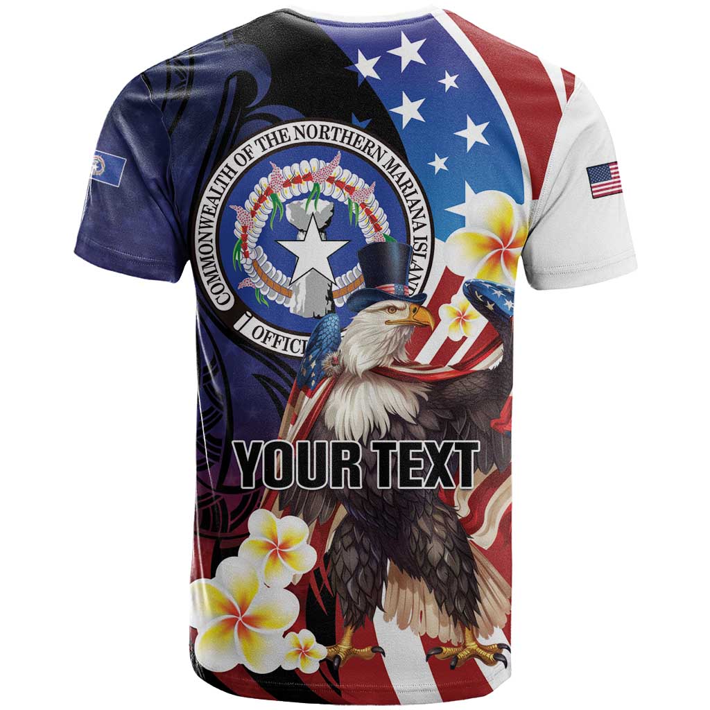Personalized Northern Mariana Islands 4th of July T Shirt Plumeria USA Eagle