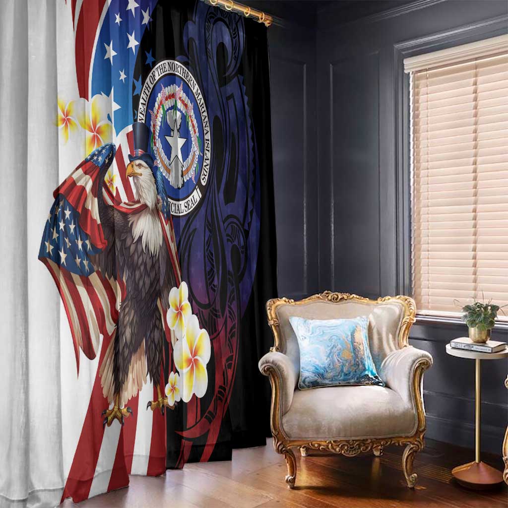 Northern Mariana Islands 4th of July Window Curtain Plumeria USA Eagle