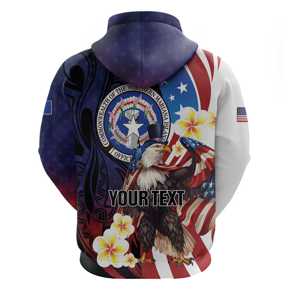Personalized Northern Mariana Islands 4th of July Zip Hoodie Plumeria USA Eagle