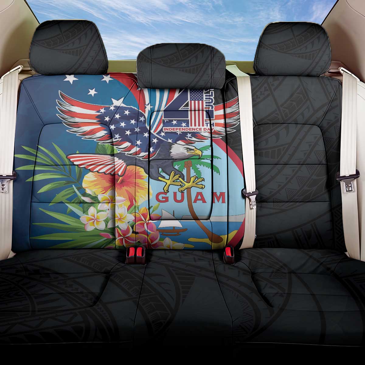 Guam Fourth of July Back Car Seat Cover Tropical Flowers