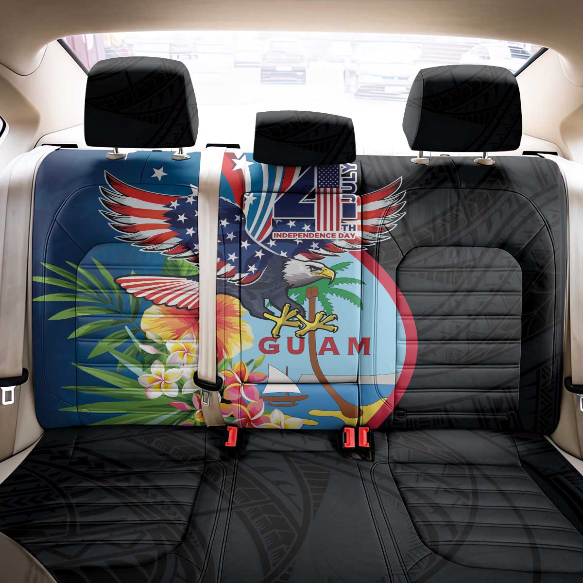 Guam Fourth of July Back Car Seat Cover Tropical Flowers